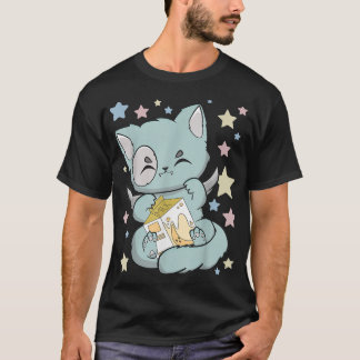 Cute Cat som dricker en Banana Mjölk Anime Neko fö T Shirt