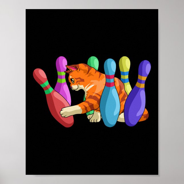 Cute Cat som knackar över Bowling Stift Kattunge B Poster (Framsidan)