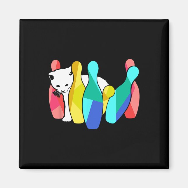 Cute Cat som knackar över Bowling Stift Kattunge Magnet (Framsidan)