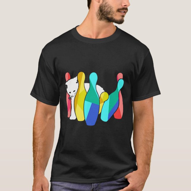 Cute Cat som knackar över Bowling Stift Kattunge T Shirt (Framsida)