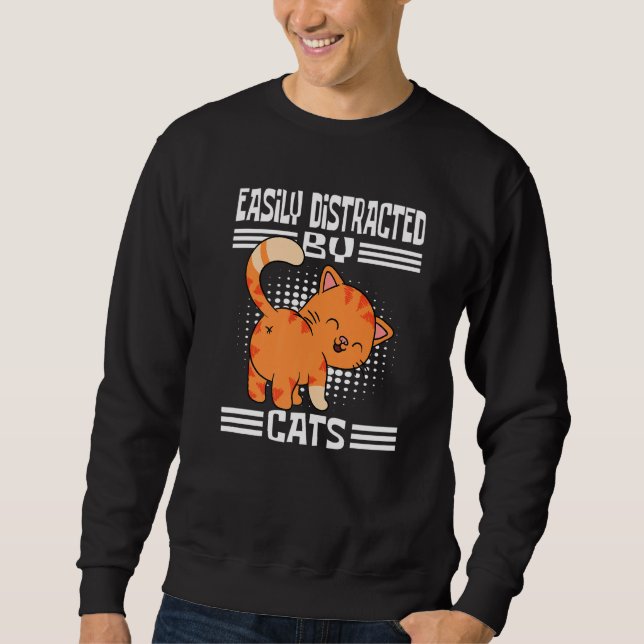Cute Cat som lätt distraherats av katter Lång Ärmad Tröja (Framsida)