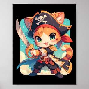 Cute Cat som Pirat Kawaii Anime Poster