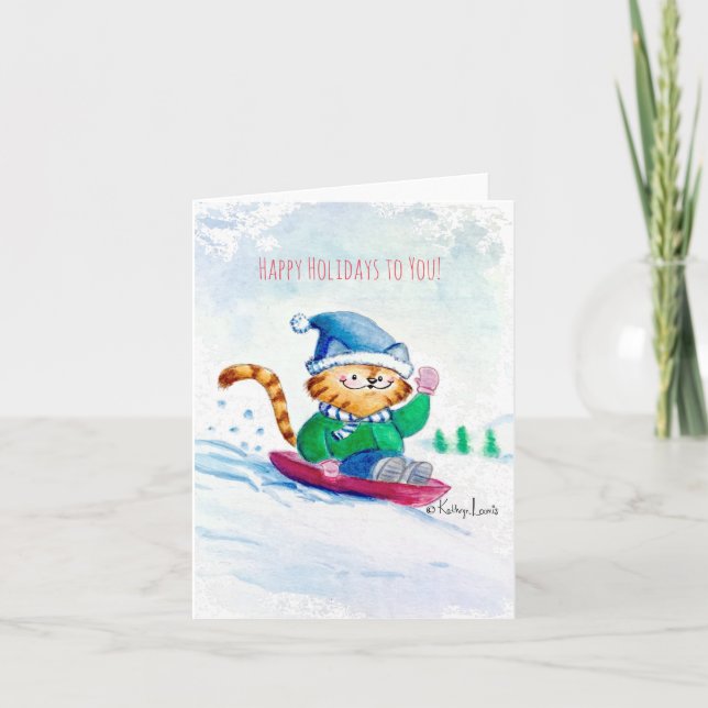 Cute Cat, som säljs i Snö, Helgdag Blank-mappat ko Kort (Framsida)