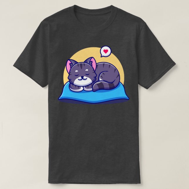 Cute Cat som sover på påfyllnad Tecknad T Shirt (Design framsida)