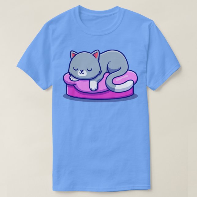 Cute Cat som sover på påsen Tecknad T Shirt (Design framsida)
