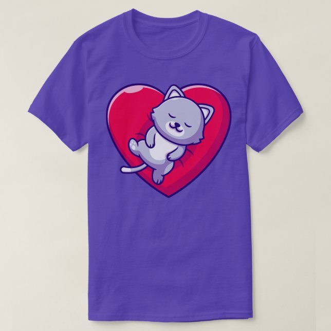 Cute Cat som sover på Tecknaden Kärlek Pillow T Shirt (Design framsida)