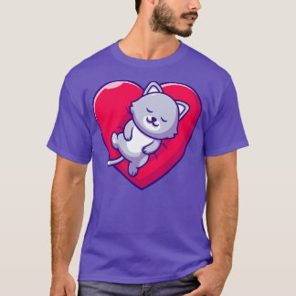 Cute Cat som sover på Tecknaden Kärlek Pillow T Shirt