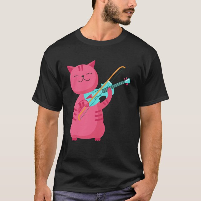 Cute Cat som spelar fiolin T Shirt (Framsida)