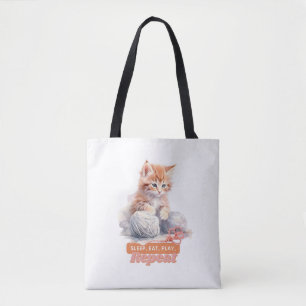 Cute Cat "Sömn, Ät, Spela upp, Upprepa" Tygkasse