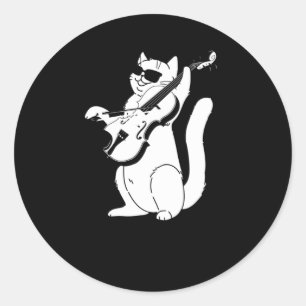 Cute Cat Spela upp Violin String Instrument Musici Runt Klistermärke