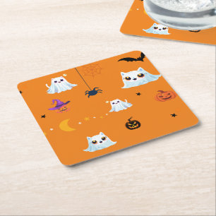 Cute Cat spökpumpa lakan Halloween party Underlägg Papper Kvadrat