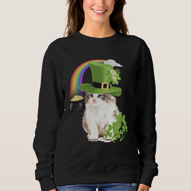 Cute Cat  St Patricks Day Shamrock Rainbow Patty K T Shirt (Framsida)