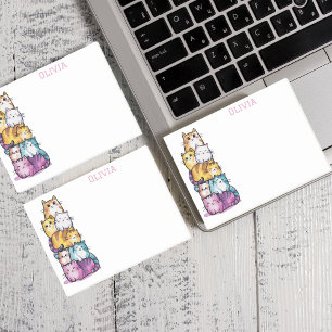 Cute Cat Stack, Roligtens vattenfärg, eget namn Post-it Block