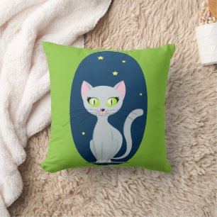Cute Cat Starry himlar Tecknad Rosa Grönt 2-sidig Kudde