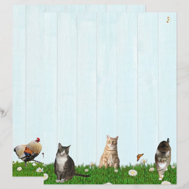 Cute Cat Stationery - Added chickens on Back (Fram/baksida)