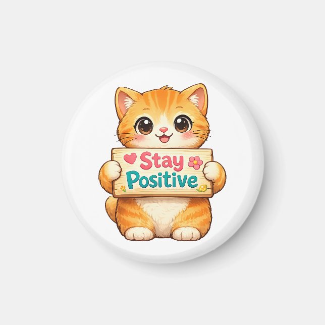 Cute Cat Stay Positive Cheerful Mood  Magnet (Framsidan)