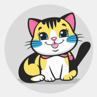 Cute Cat Sticker Runt Klistermärke