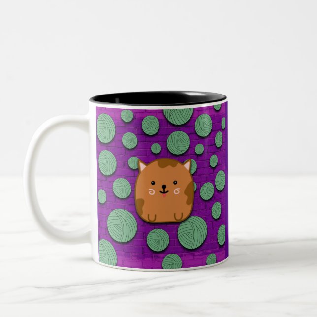 Cute Cat Sticking Out Tongue Mug Två-Tonad Mugg (Vänster)