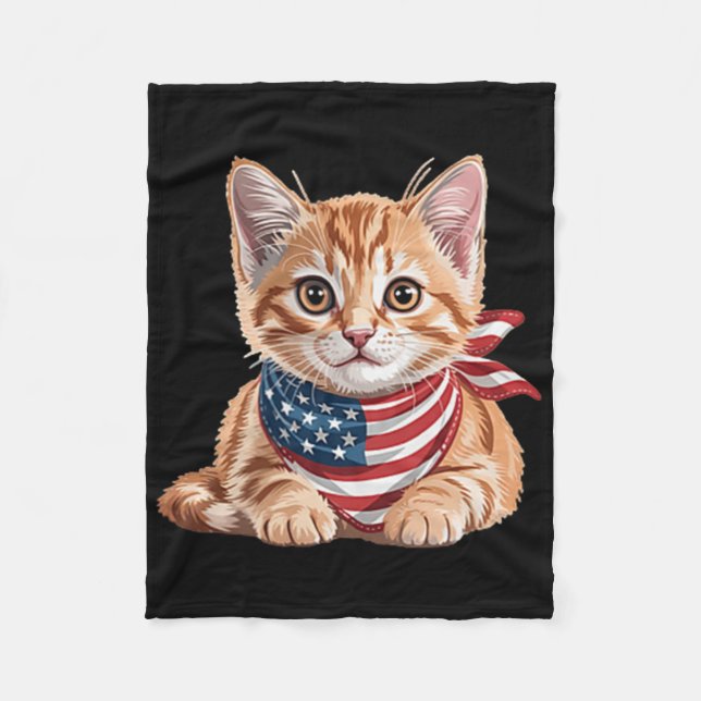 Cute Cat Summer Flagga US Memorial Day Fleecefilt (Framsidan)