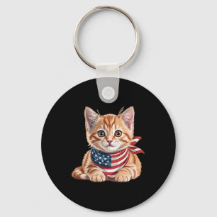 Cute Cat Summer Flagga US Memorial Day Nyckelring