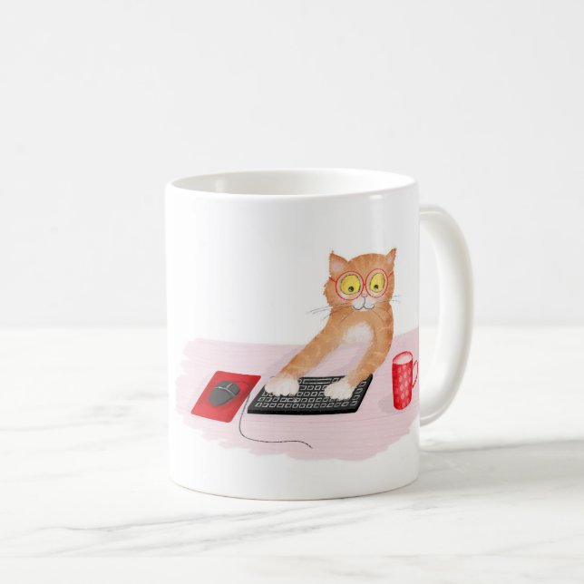 Cute cat surfande Internet på en dator mugg (Framsida höger)