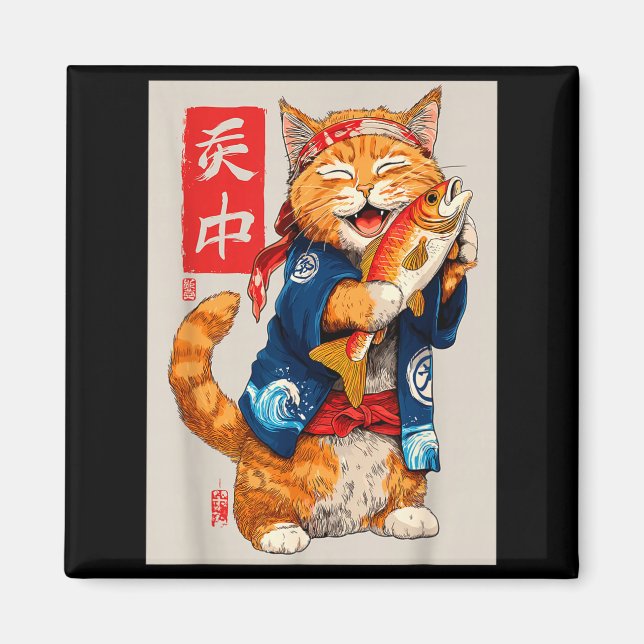 Cute Cat Sushi Japanese Food Anime Graphic Tees Me Magnet (Framsidan)