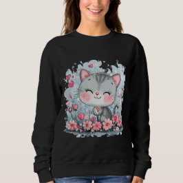 Cute Cat Sweatshirt - Den goda Blommigten Kattunge T Shirt