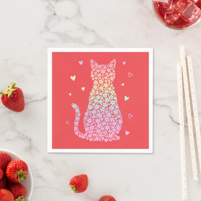  cute cat sweet rainbow hearts pastel gradient pappersservett (Insitu)
