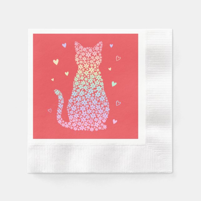  cute cat sweet rainbow hearts pastel gradient pappersservett (Framsidan)