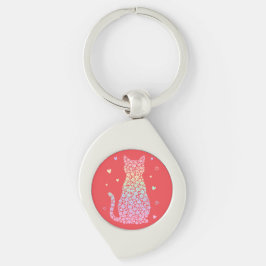  cute cat sweet rainbow hearts pastel gradient swirl silverfärgad nyckelring