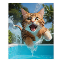 Cute Cat Swimming Diving i Bassäng Funny