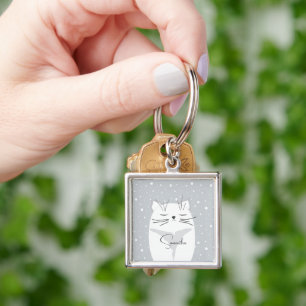 Cute cat, symbol för 2023. fyrkantig silverfärgad nyckelring