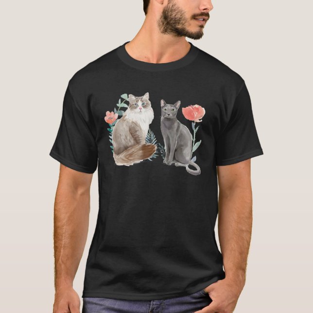 Cute Cat T, Blommigt Cat, Cat T, Cat Tees, Cat T Shirt (Framsida)