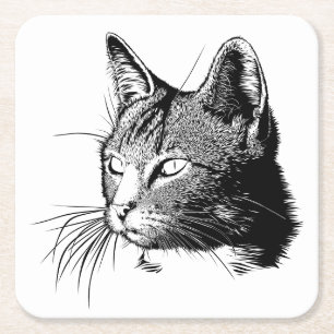 Cute Cat Tabby Kattunge Illustration Tiger Kitten Underlägg Papper Kvadrat