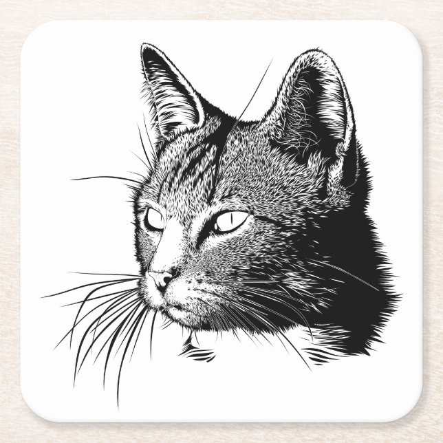 Cute Cat Tabby Kattunge Illustration Tiger Kitten Underlägg Papper Kvadrat (Framsidan)