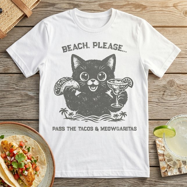 Cute Cat & Taco Beach Please Margarita T-Shirt (Skapare uppladdad)