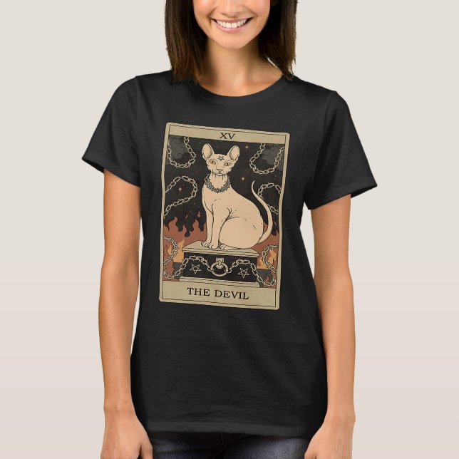Cute Cat Tarot  The Devil Cat For Women Kids T Shirt (Framsida)