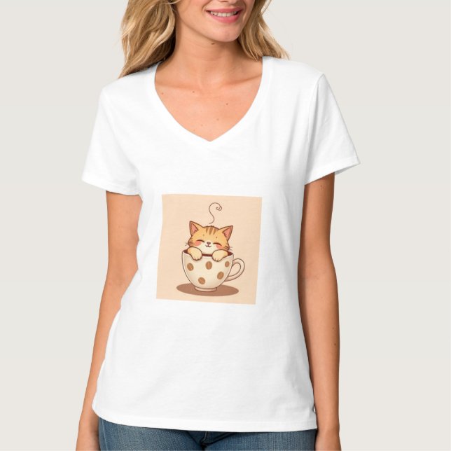 Cute cat te kaffe te t shirt (Framsida)