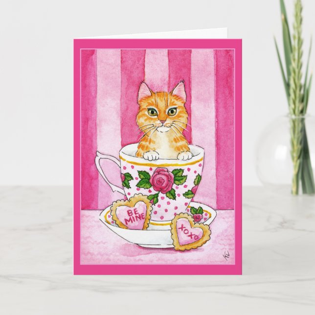 Cute Cat, te kopp, kakor, Valentines day-kort Helgkort (Framsida)