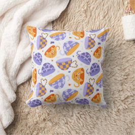Cute Cat & Tea Mönster Pillow Kudde