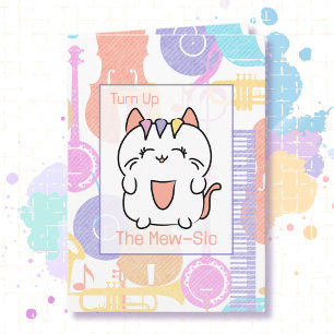 Cute Cat Tecknad Birthday Funny Saming Musical Kort