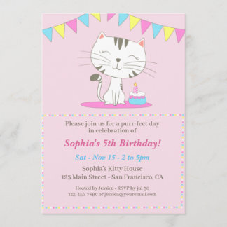 Cute Cat Tecknad Birthday Inbjudan