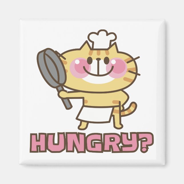 Cute Cat Tecknad Chef Rosa Funny Kids Party Magnet (Framsidan)