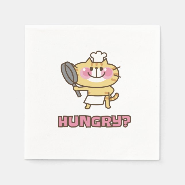 Cute Cat Tecknad Chef Rosa Funny Kids Party Pappersservett (Framsidan)