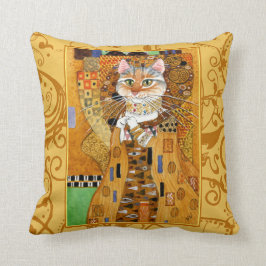 Cute cat tecknad Klimt guld pelare Kudde