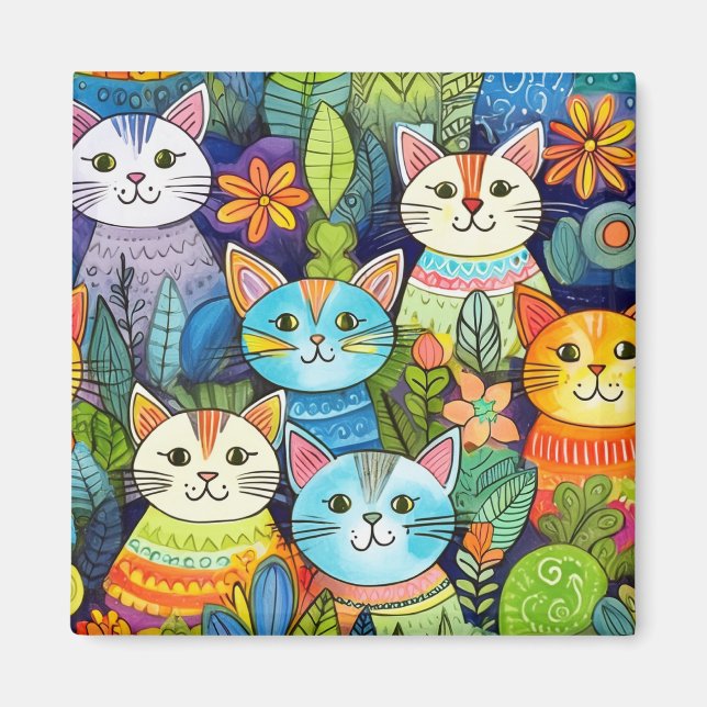Cute Cat Tecknad Mönster Magnet (Framsidan)
