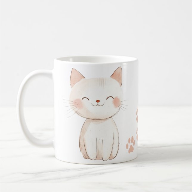 Cute Cat Tecknad Mugg med Tass avtryck - Adlig (Vänster)