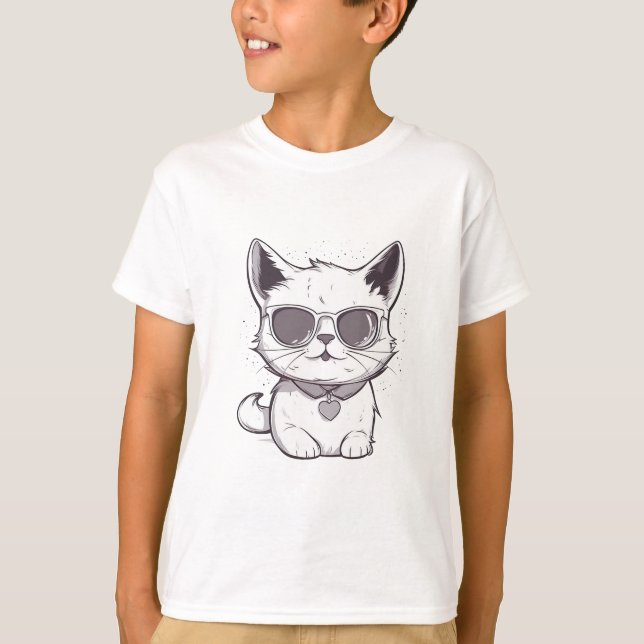 Cute Cat-Tecknad T Shirt (Framsida)