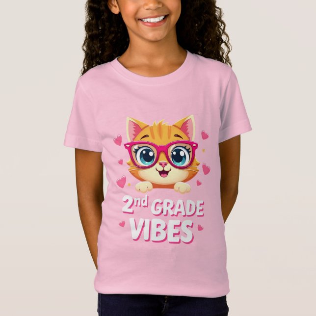 Cute Cat Tecknad with Glasses - 2nd Klass Vibes T Shirt (Framsida)