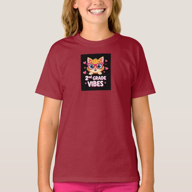 Cute Cat Tecknad with Glasses - 2nd Klass Vibes T Shirt (Framsida)